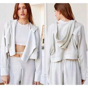 Out from Under Womens Koa Open Front Hoodie Sweatshirt Size Small Grey Cropped